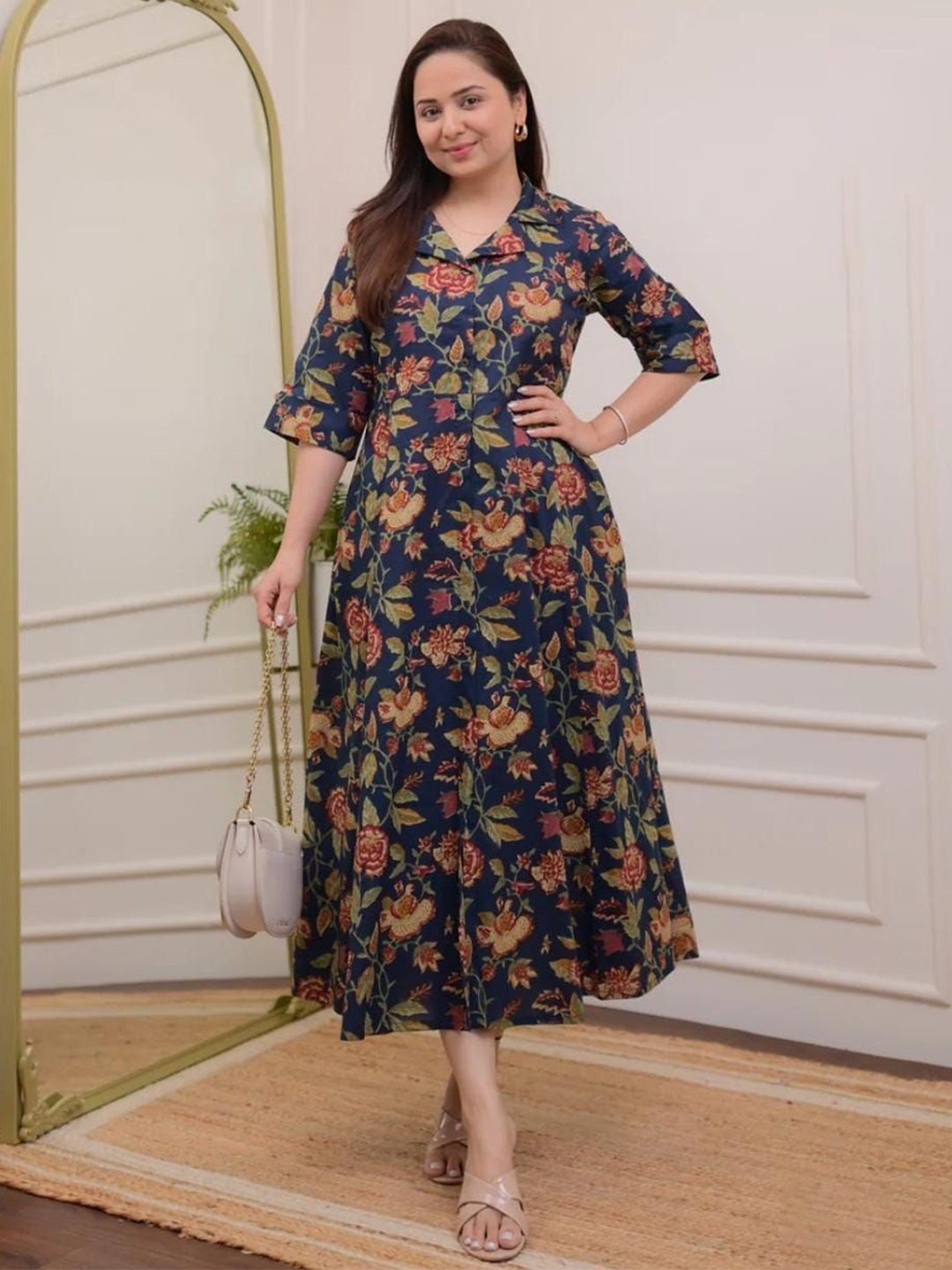 

Fabmoha Floral Print A-Line Dress, Blue
