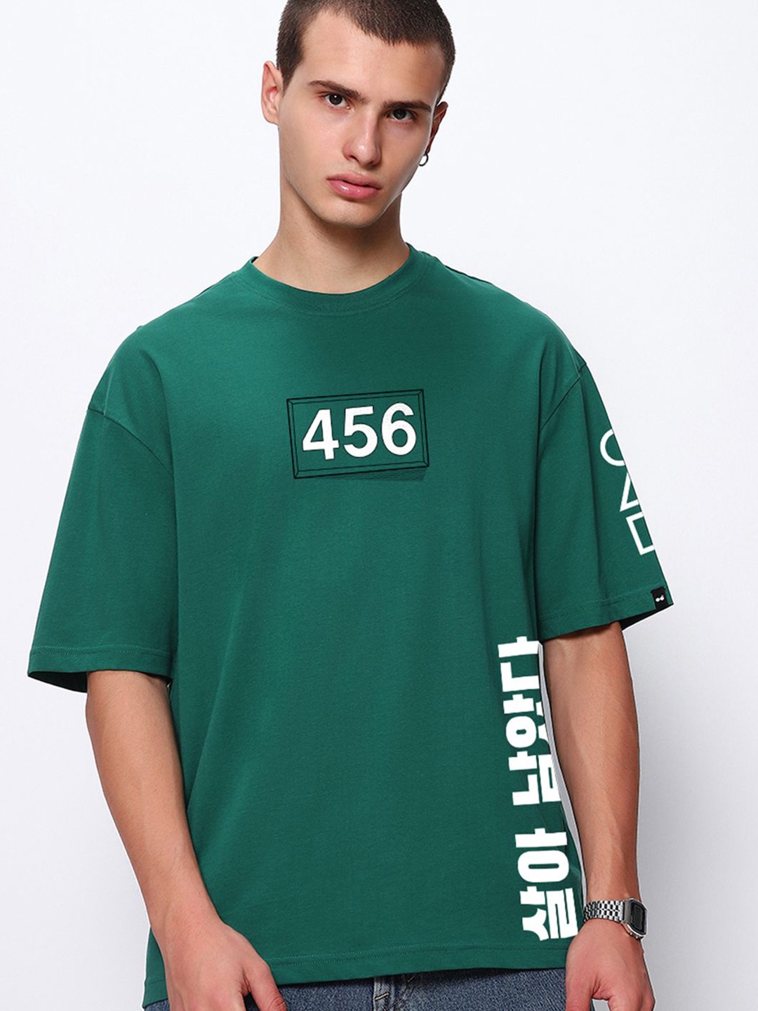 

Bewakoof Men Typography Printed Applique T-shirt, Green
