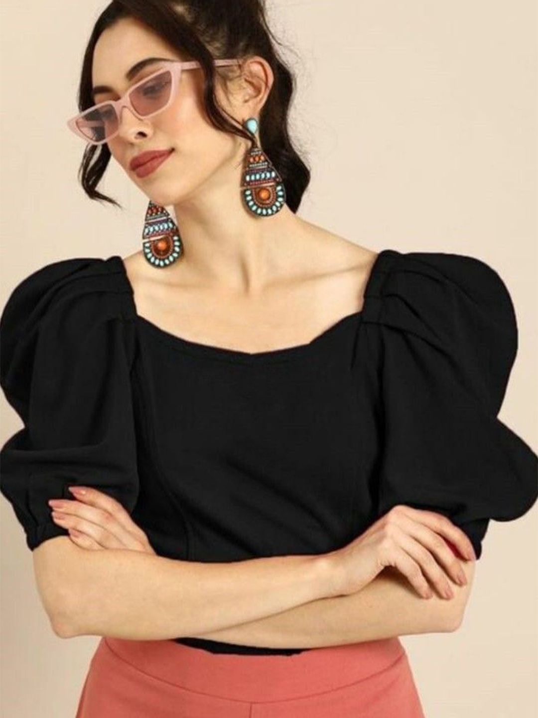 

NiloBerry Puff Sleeve Crop Top, Black