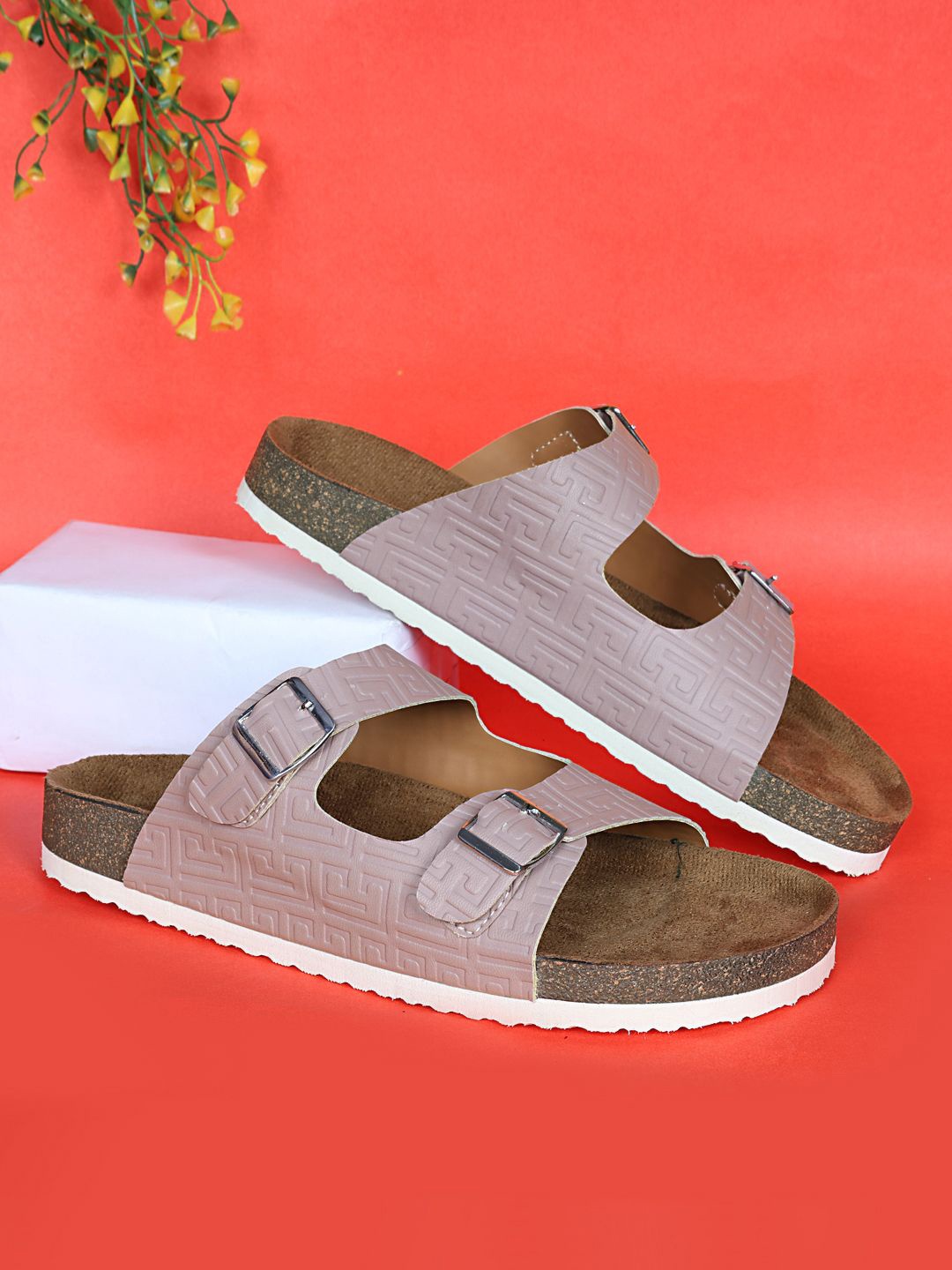 

MOZAFIA Women Open Toe Flats with Buckles, Champagne
