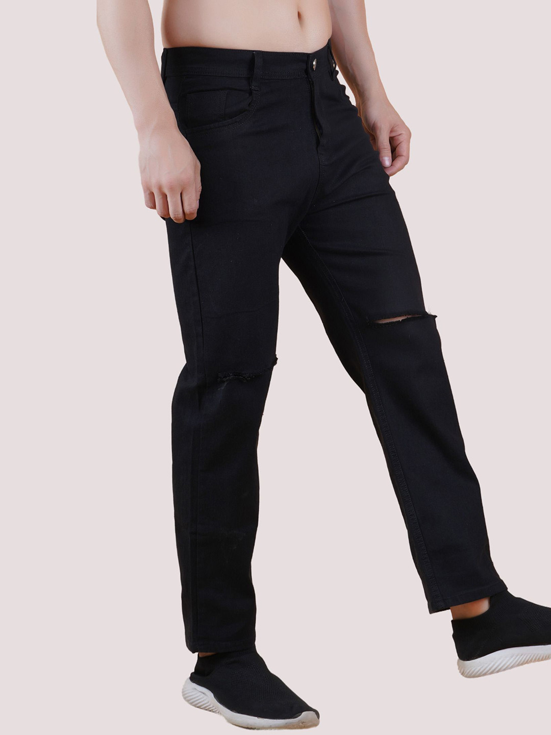 

COMFITS Men Classic Low Distress Stretchable Jeans, Black