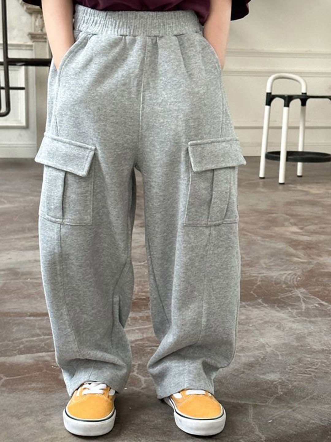 

LULU & SKY Boys High-Rise Cargos Trousers, Grey
