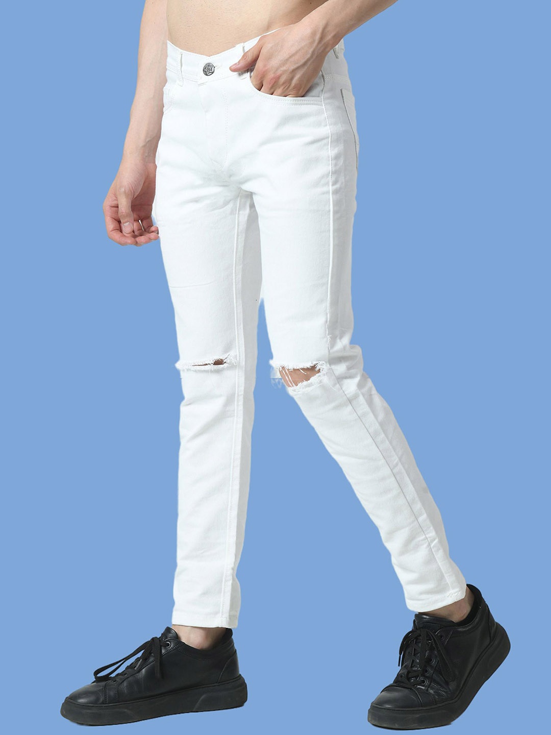 

COMFITS Men Classic Slash Knee Stretchable Jeans, White