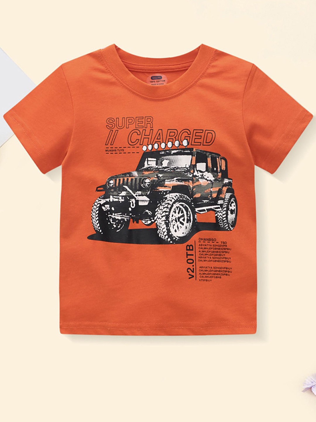 

LULU & SKY Boys Printed Organic Cotton T-shirt, Orange