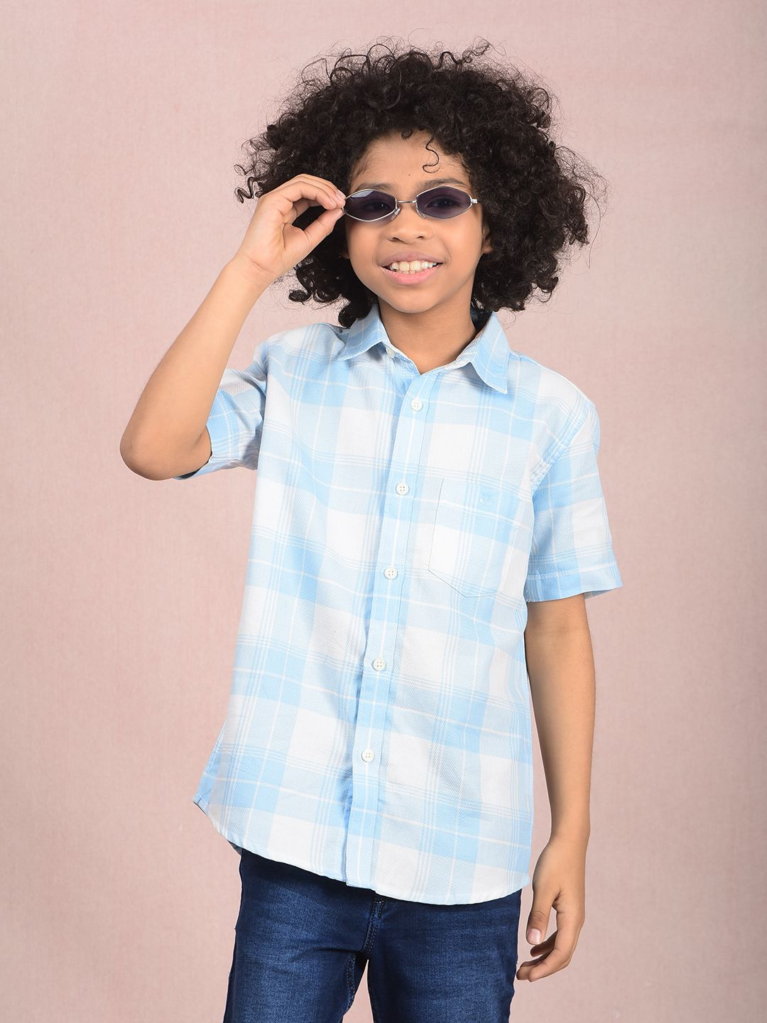 

Crimsoune Club Boys Classic Slim Fit Tartan Checks Opaque Checked Casual Shirt, Blue