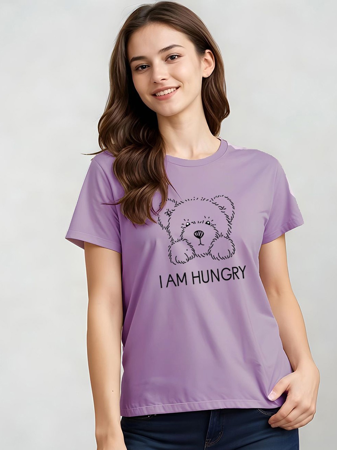 

DressBerry Women Typography Printed Raw Edge T-shirt, Lavender