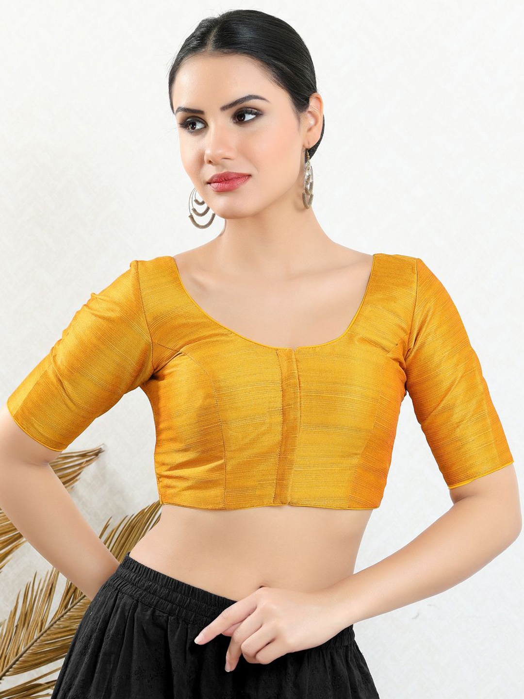 

VAMAS - THE DESIGNER BLOUSES Women Round Neck Padded Saree Blouse, Mustard