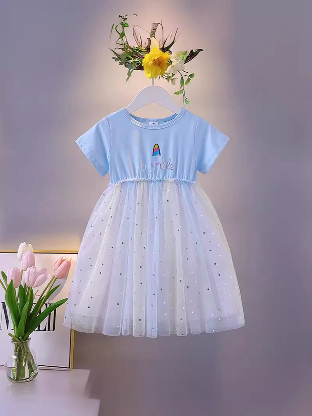 

YK Floral Striped Fit & Flare Dress, Blue