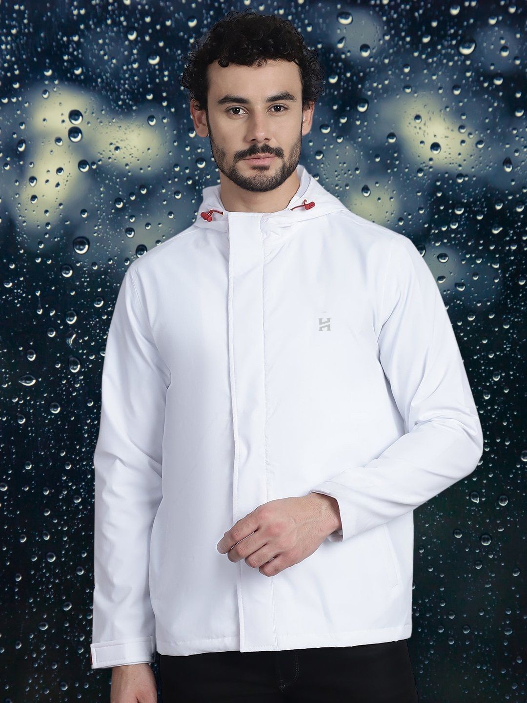 

HOUSE OF VEDAS Waterproof Hooded Rain Jacket, White