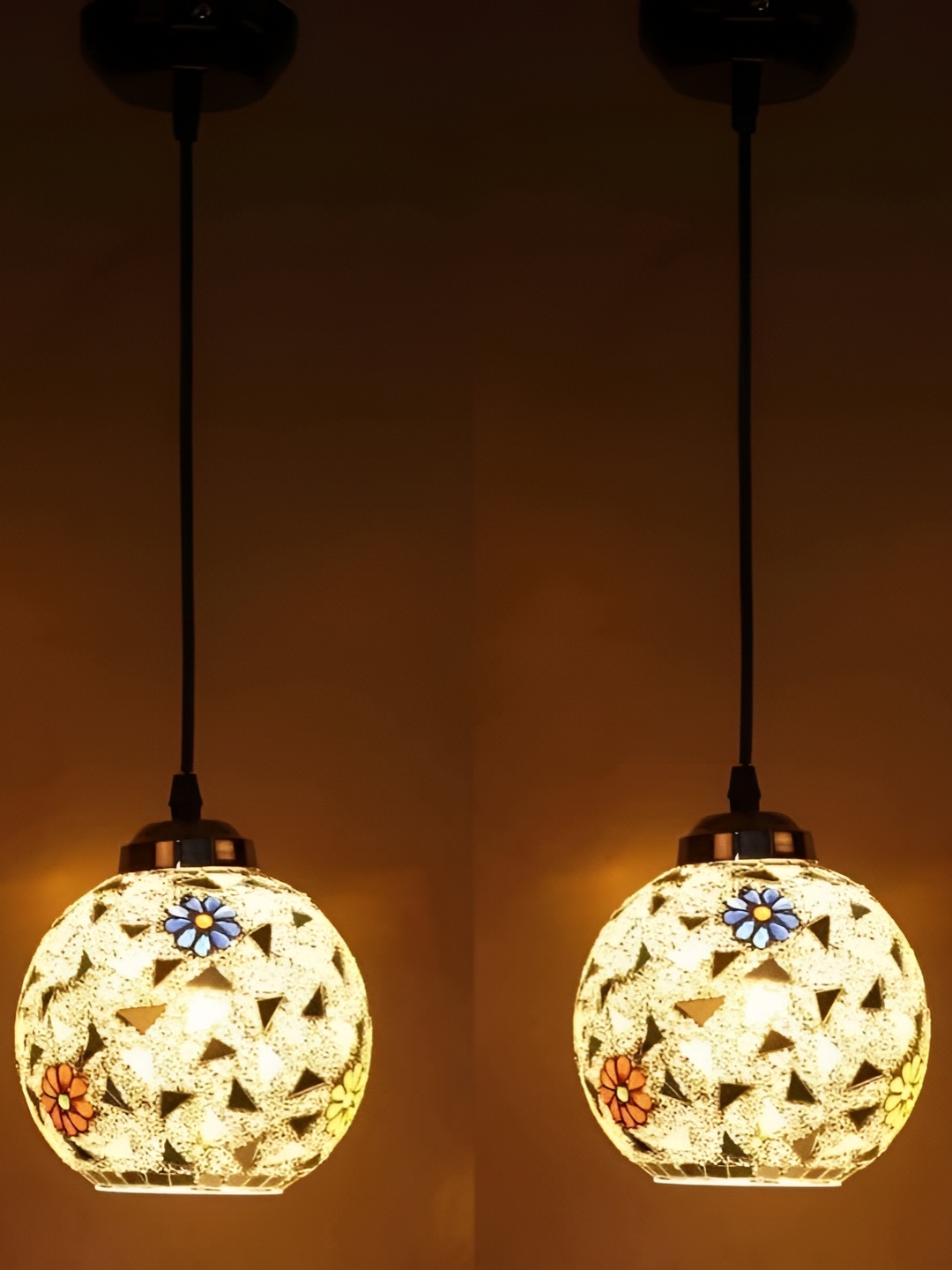 

GAUVIK Gold-Toned & White Printed Glass Ceiling Lamp