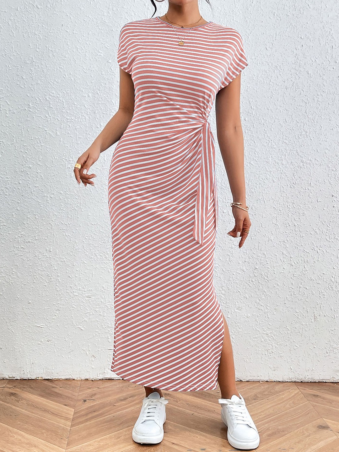 

StyleCast x Revolte Striped A-Line Midi Dress, Pink