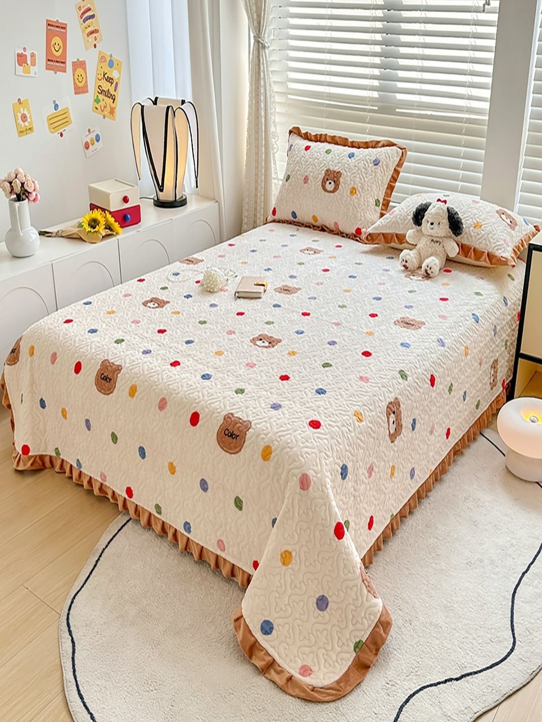 

JC HOME Brown & White Printed Cotton Double Super King Bed & Pillow Cover