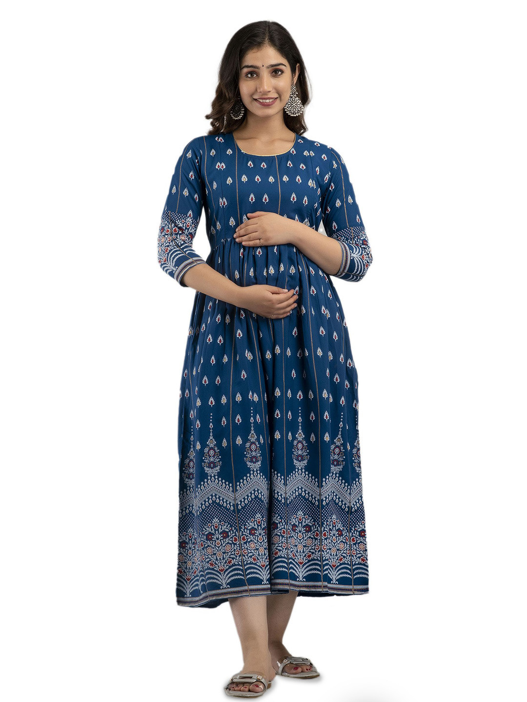 

DEVEK Floral Print Layered Fit & Flare Midi Dress, Blue