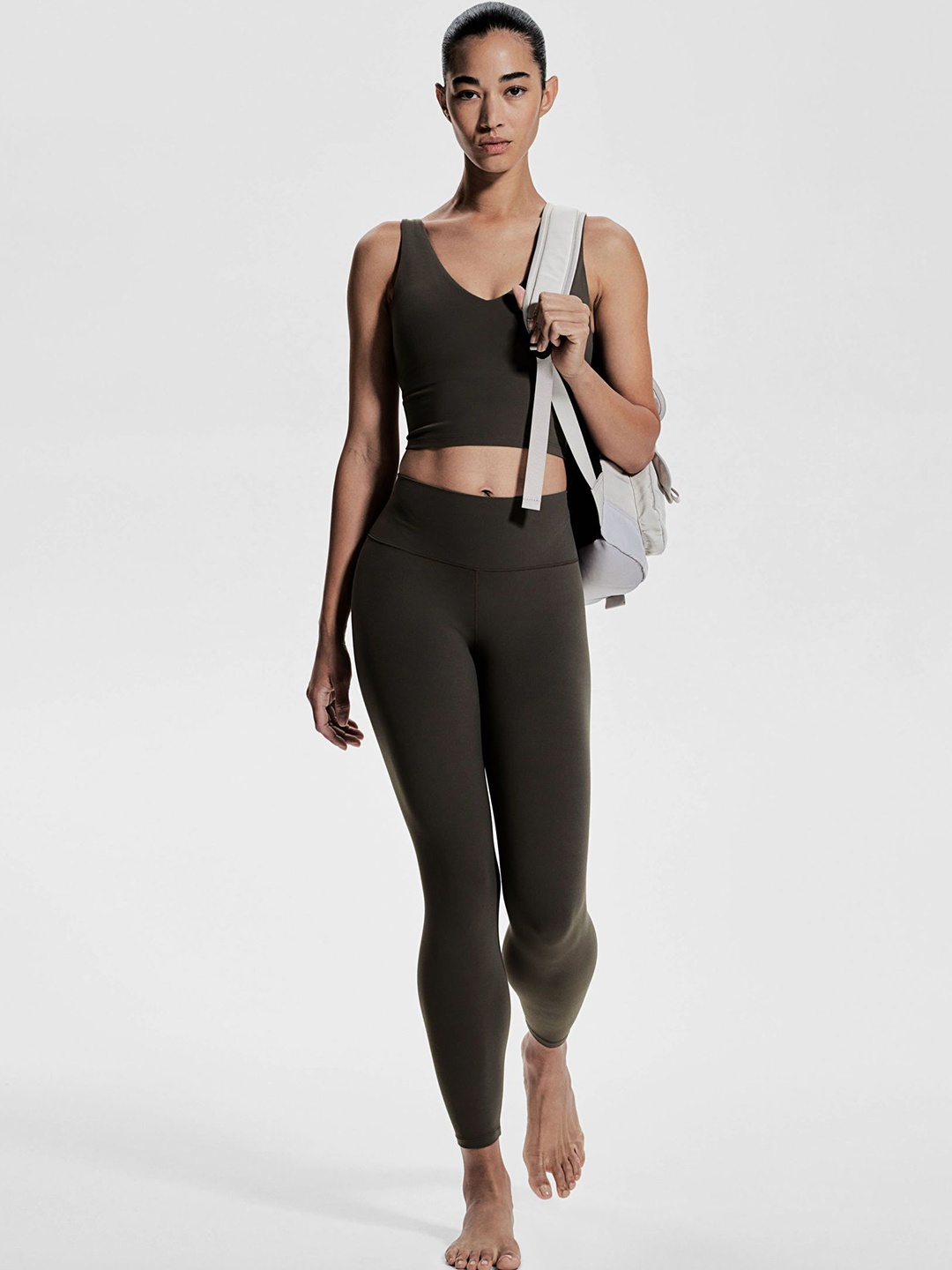 

H&M Ankle-length Yoga Leggings With SoftMove Lycra, Grey