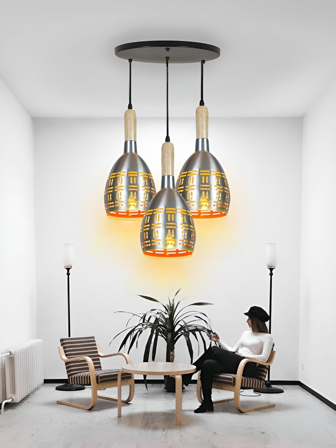 

GAUVIK Silver-Toned & Yellow Printed Aluminium Ceiling Lamp