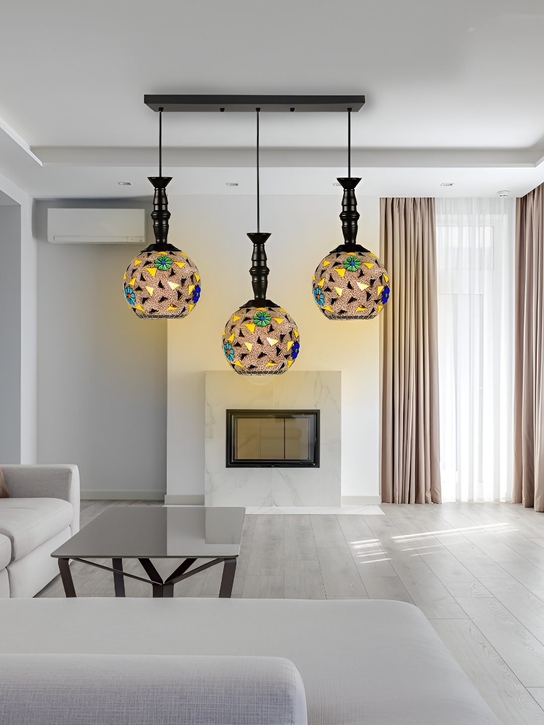 

GAUVIK Green & Yellow Printed Glass Ceiling Lamp