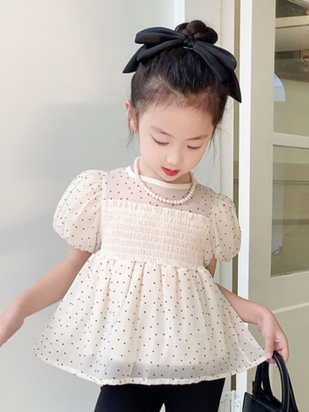 

LULU & SKY Puff Sleeve Cotton Top, Beige