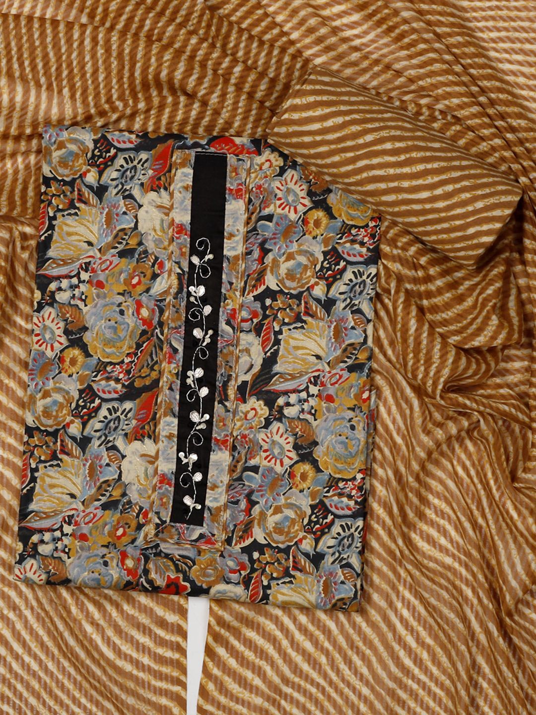 

SALWAR STUDIO Printed Pure Cotton Unstitched Dress Material, Brown