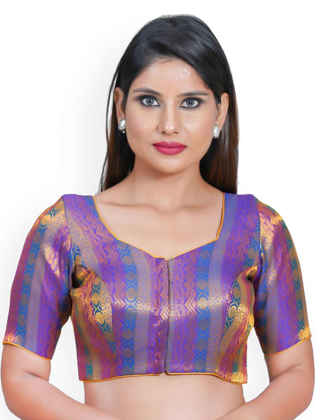

VAMAS - THE DESIGNER BLOUSES Women Sweetheart Neck Padded Saree Blouse, Purple