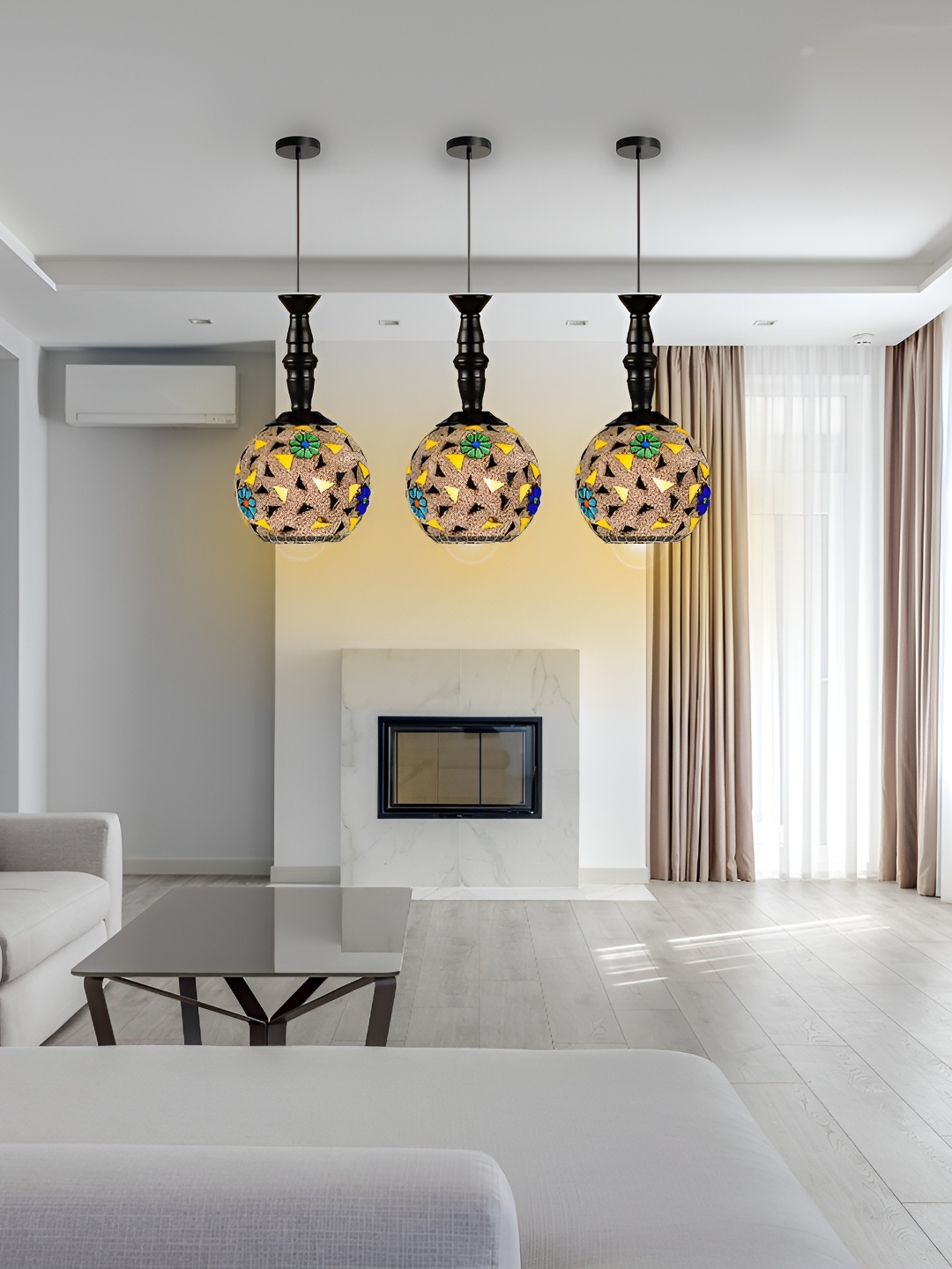 

GAUVIK Green & Yellow Printed Glass Ceiling Lamp
