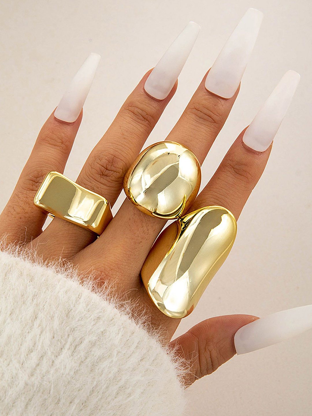 

LULU & SKY Set Of 3 Adjustable Chunky Finger Rings, Gold