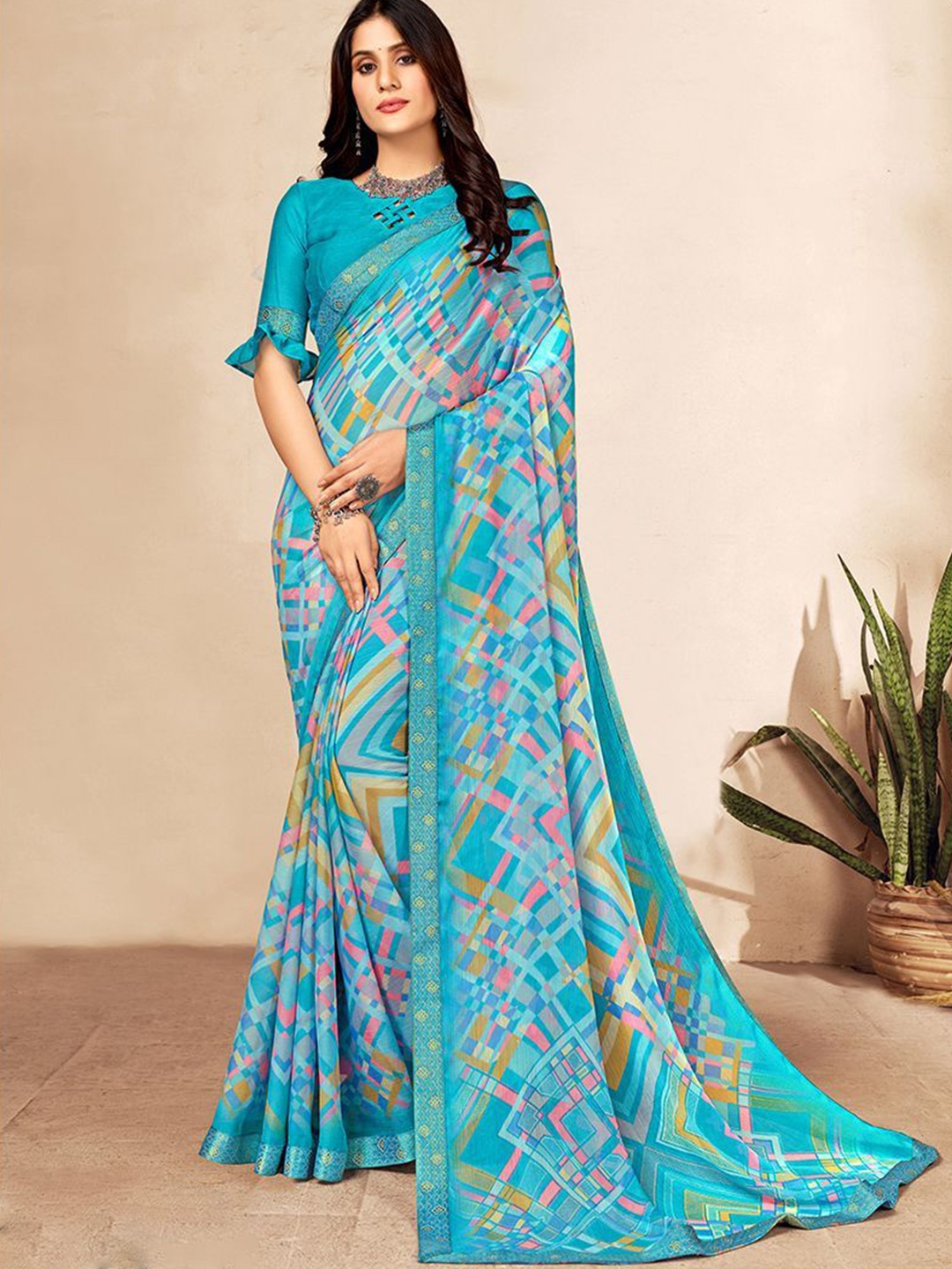 

Styleveda Poly Georgette Saree, Blue