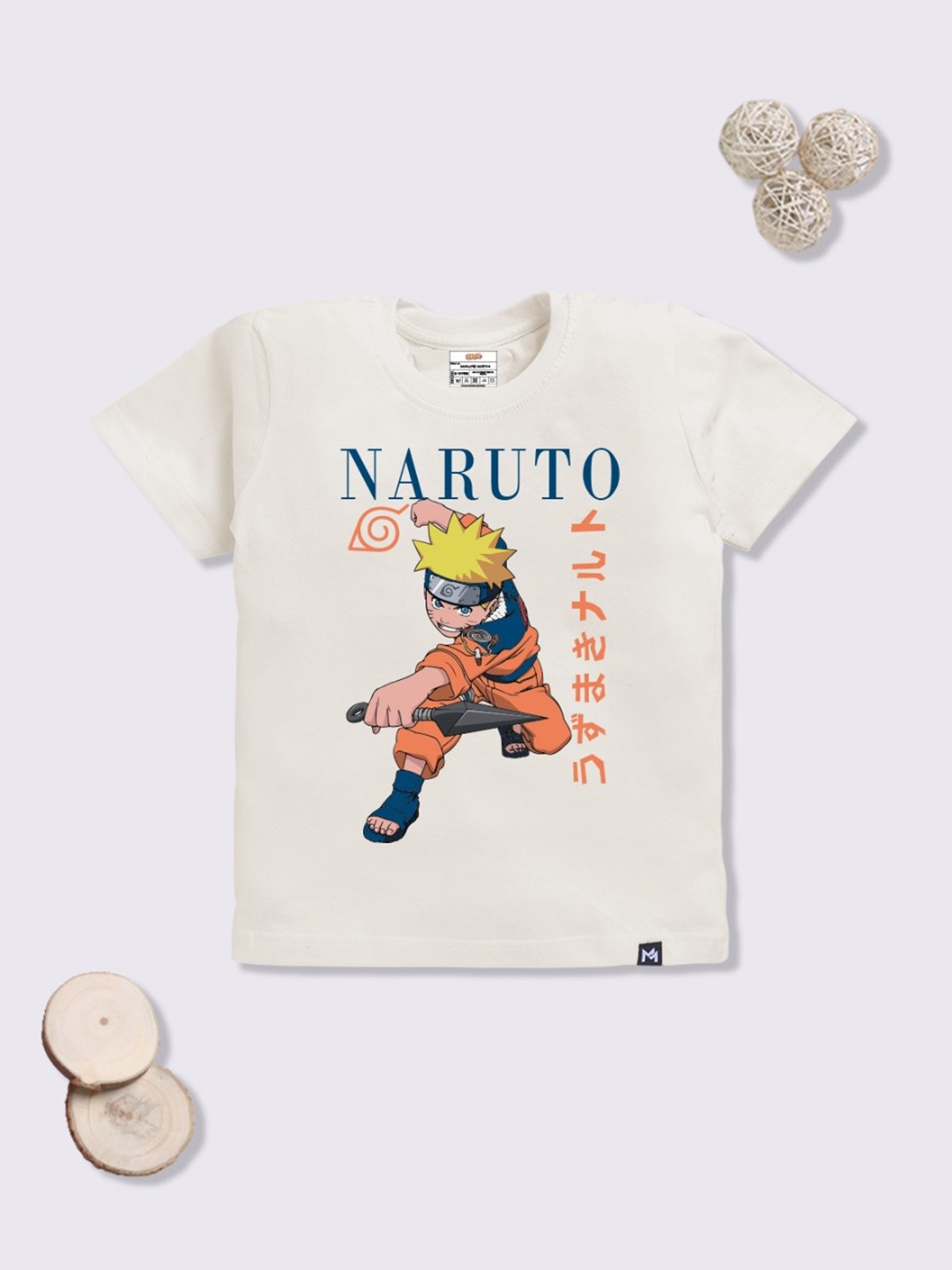 

YK X Minute Mirth Boys Naruto Printed Cotton T-shirt, Off white