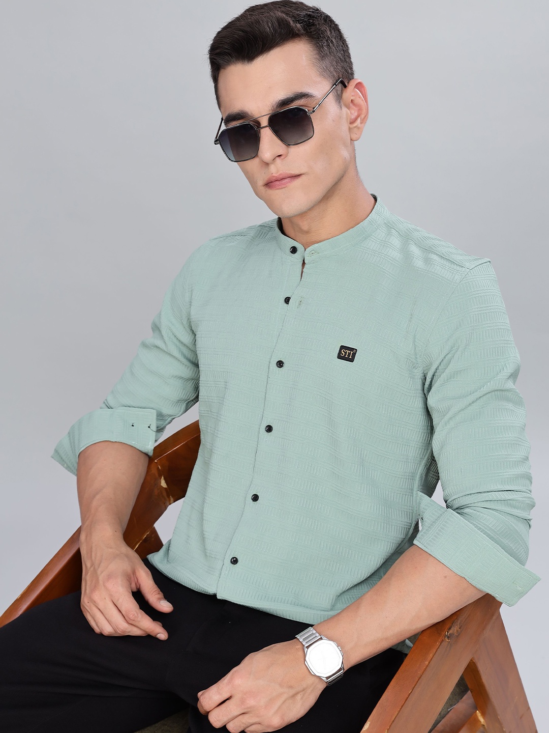 

STI Men Classic Opaque Casual Shirt, Lime green
