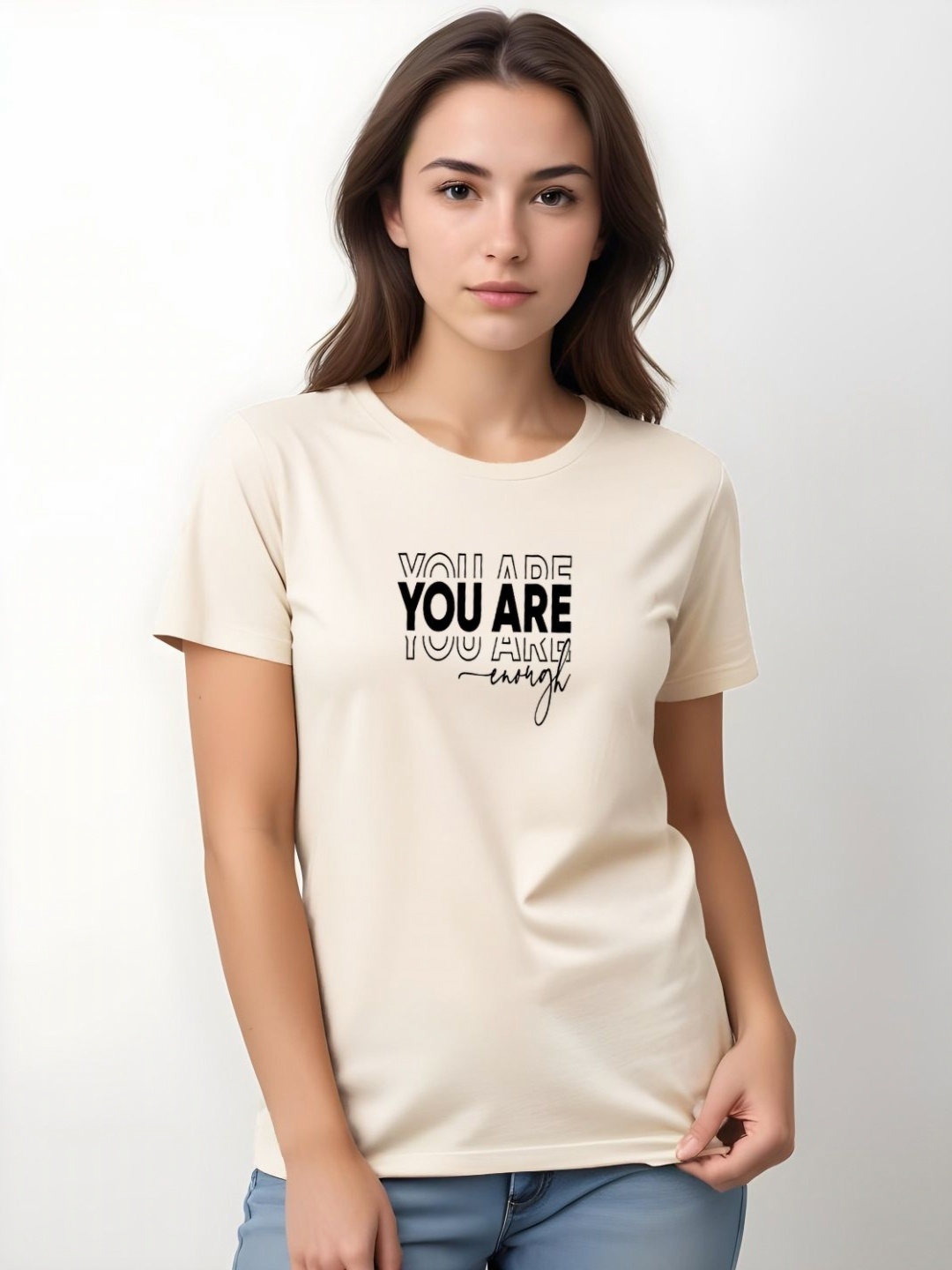 

DressBerry Women Typography Printed T-shirt, Beige