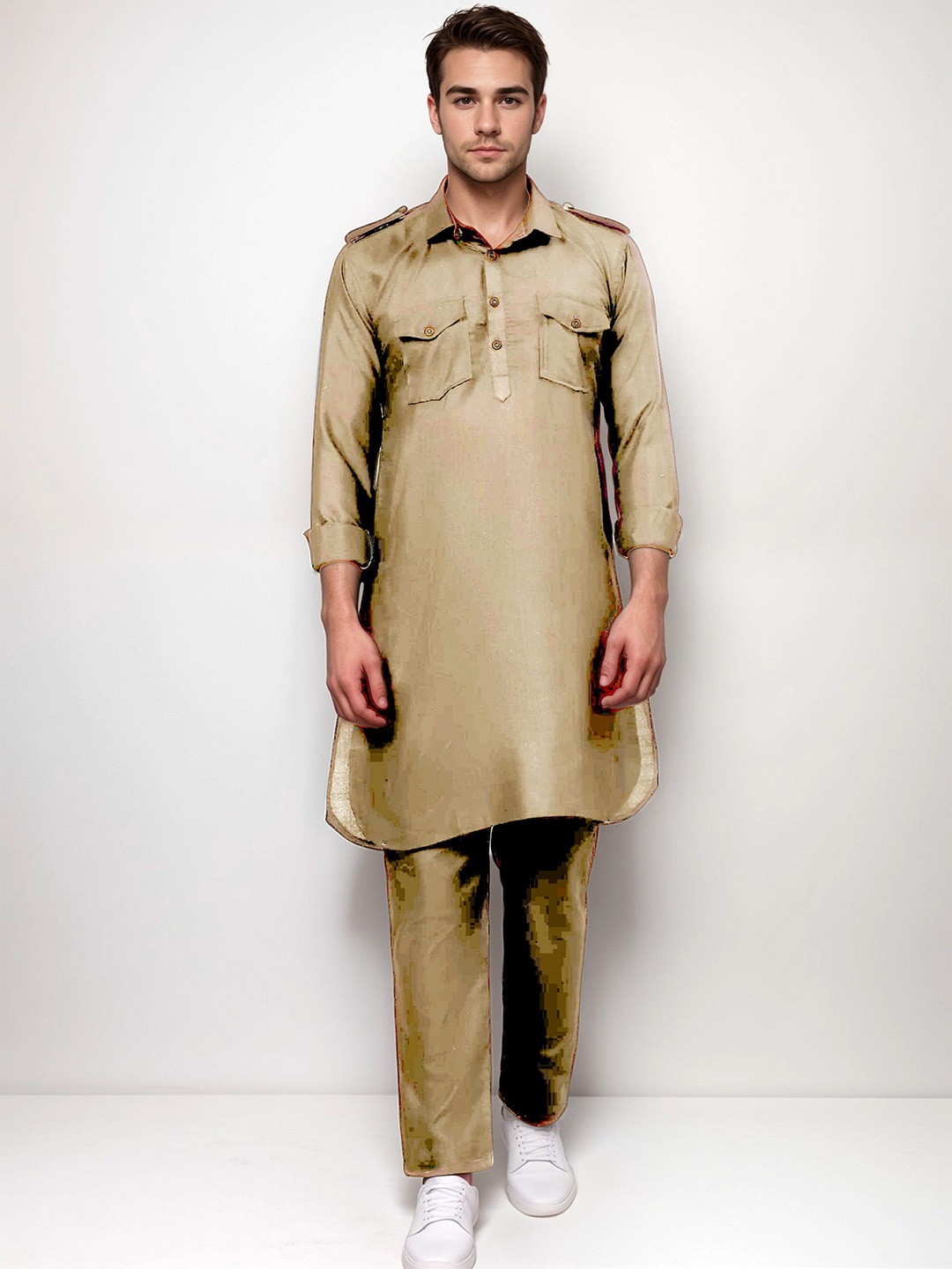 

Yugnik Men Regular Pure Cotton Kurta with Pyjamas, Beige