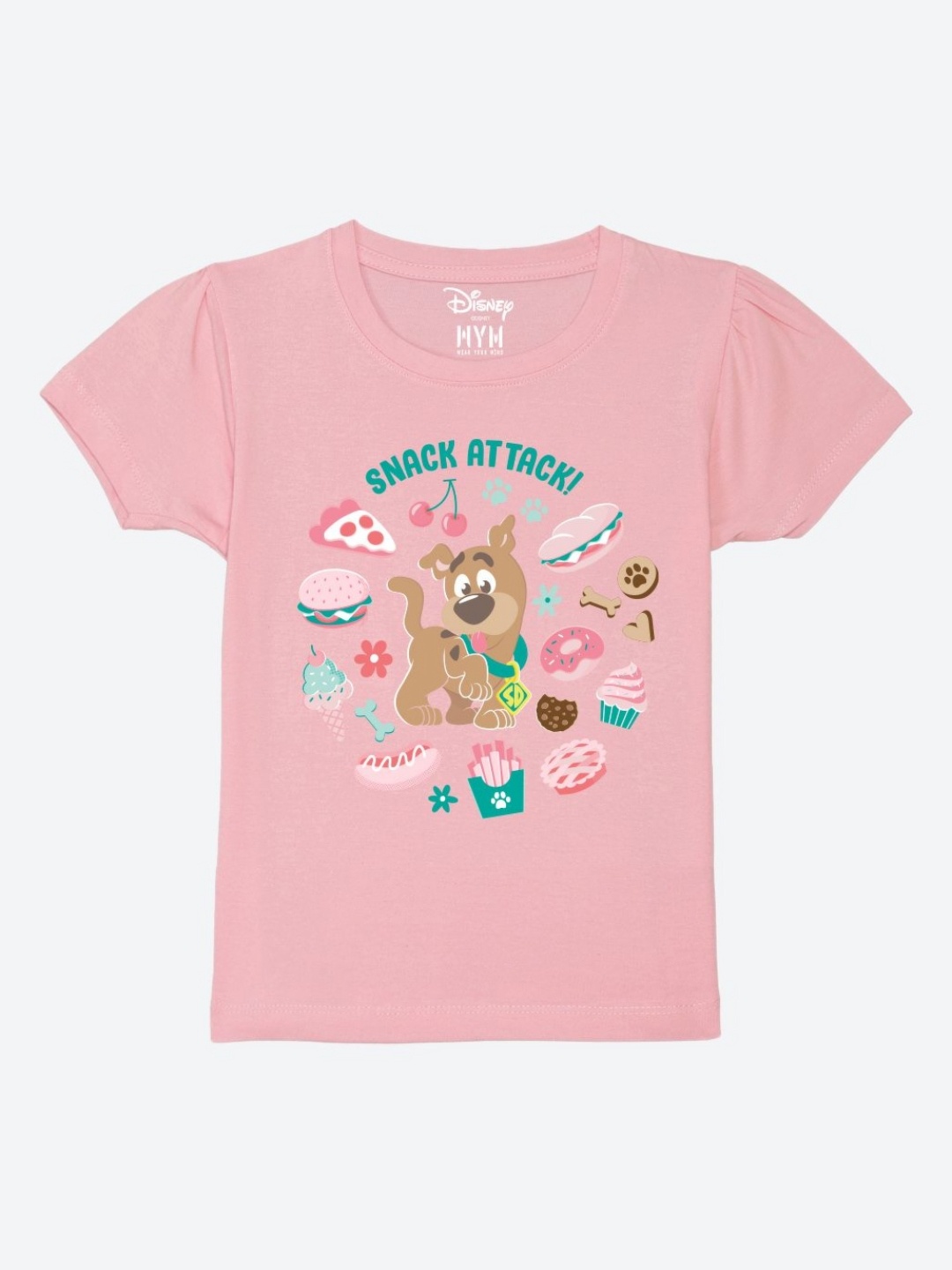 

Wear Your Mind Girls Printed Puff Sleeves Pure Cotton T-shirt, Pink