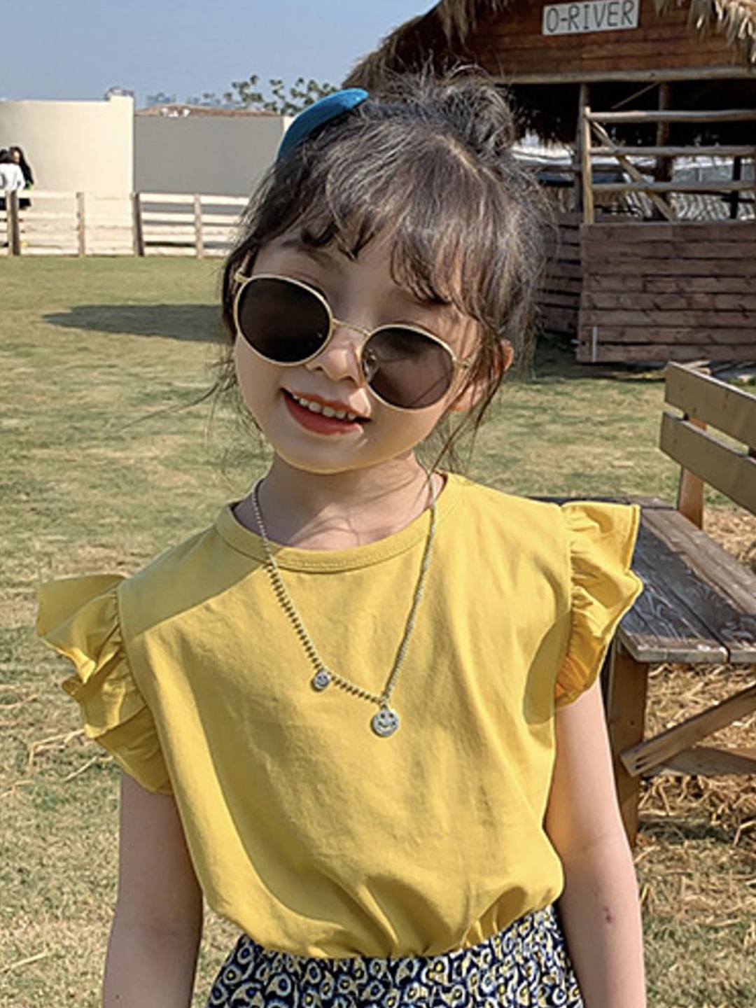 

LULU & SKY Extended Sleeves Cotton Top, Yellow