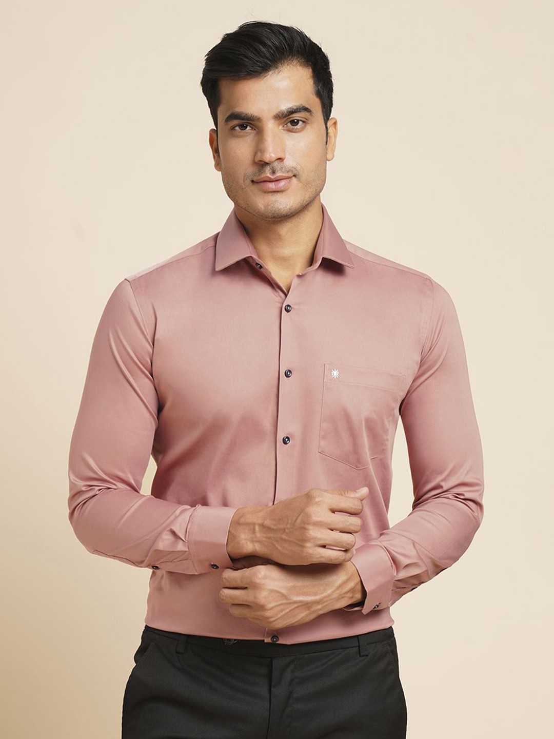 

John Philips Men Slim Fit Opaque Casual Shirt, Coral
