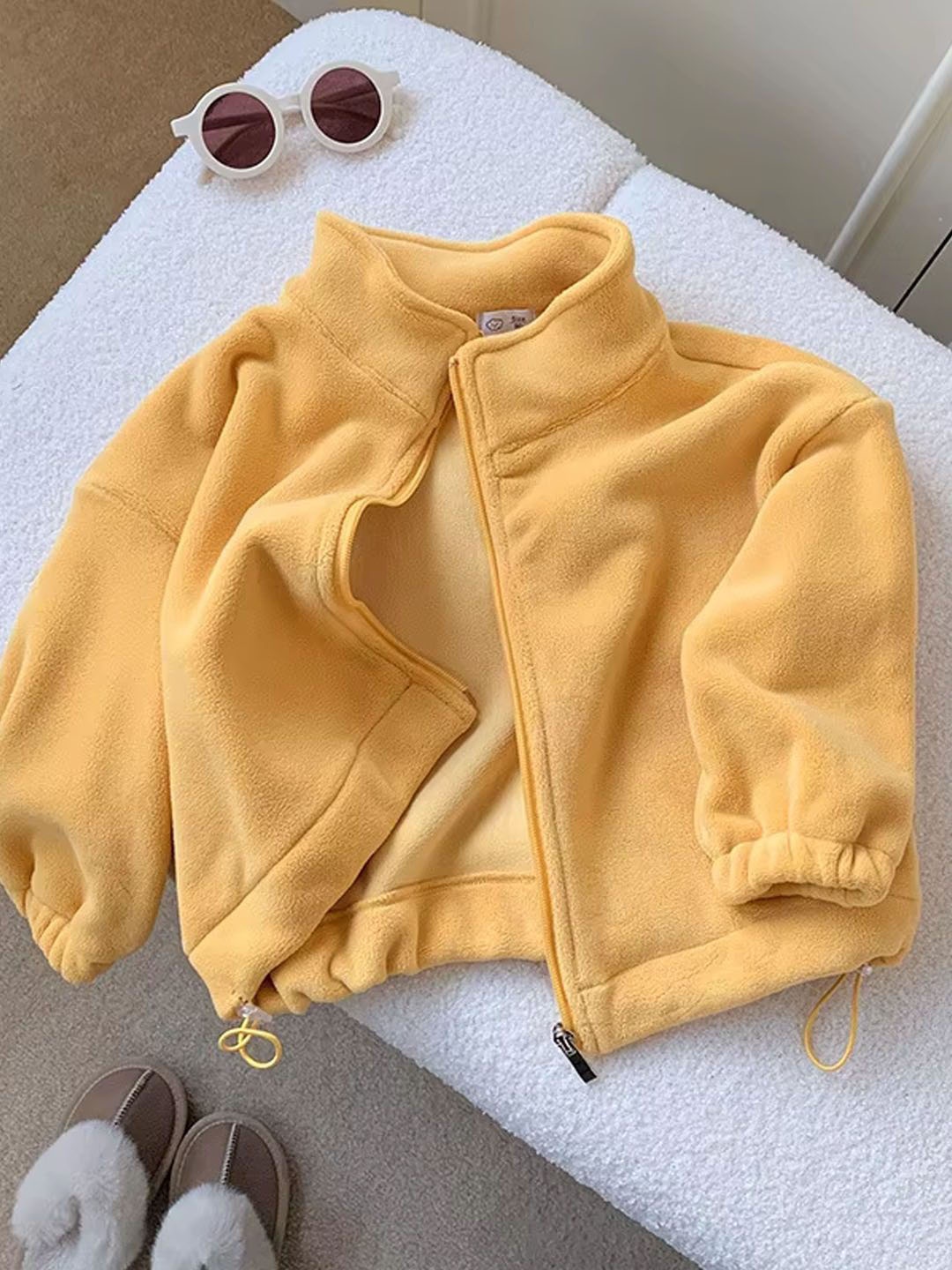 

Xsole Unisex Kids Polyester Open Front Jacket with Patchwork, Yellow