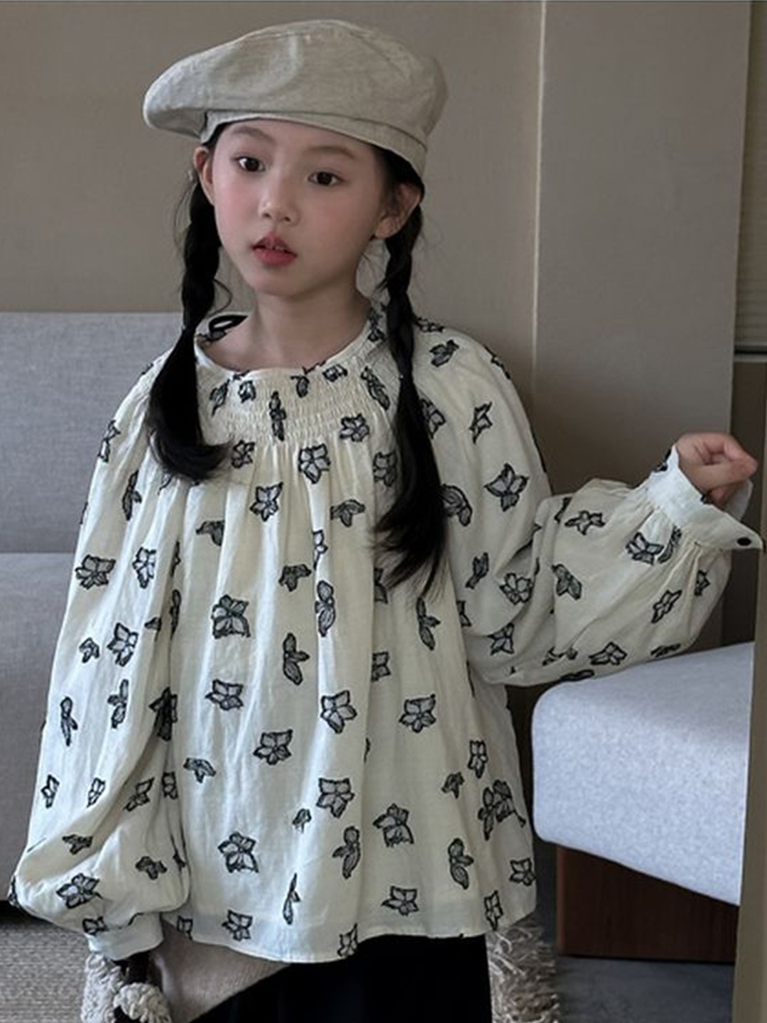 

LULU & SKY Floral Print Cotton Top, Off white
