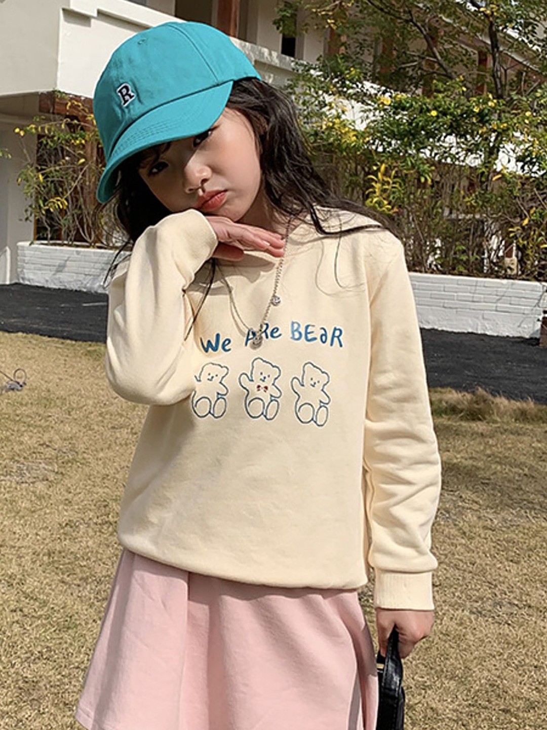 

LULU & SKY Girls Printed Polo Collar Applique T-shirt, Beige