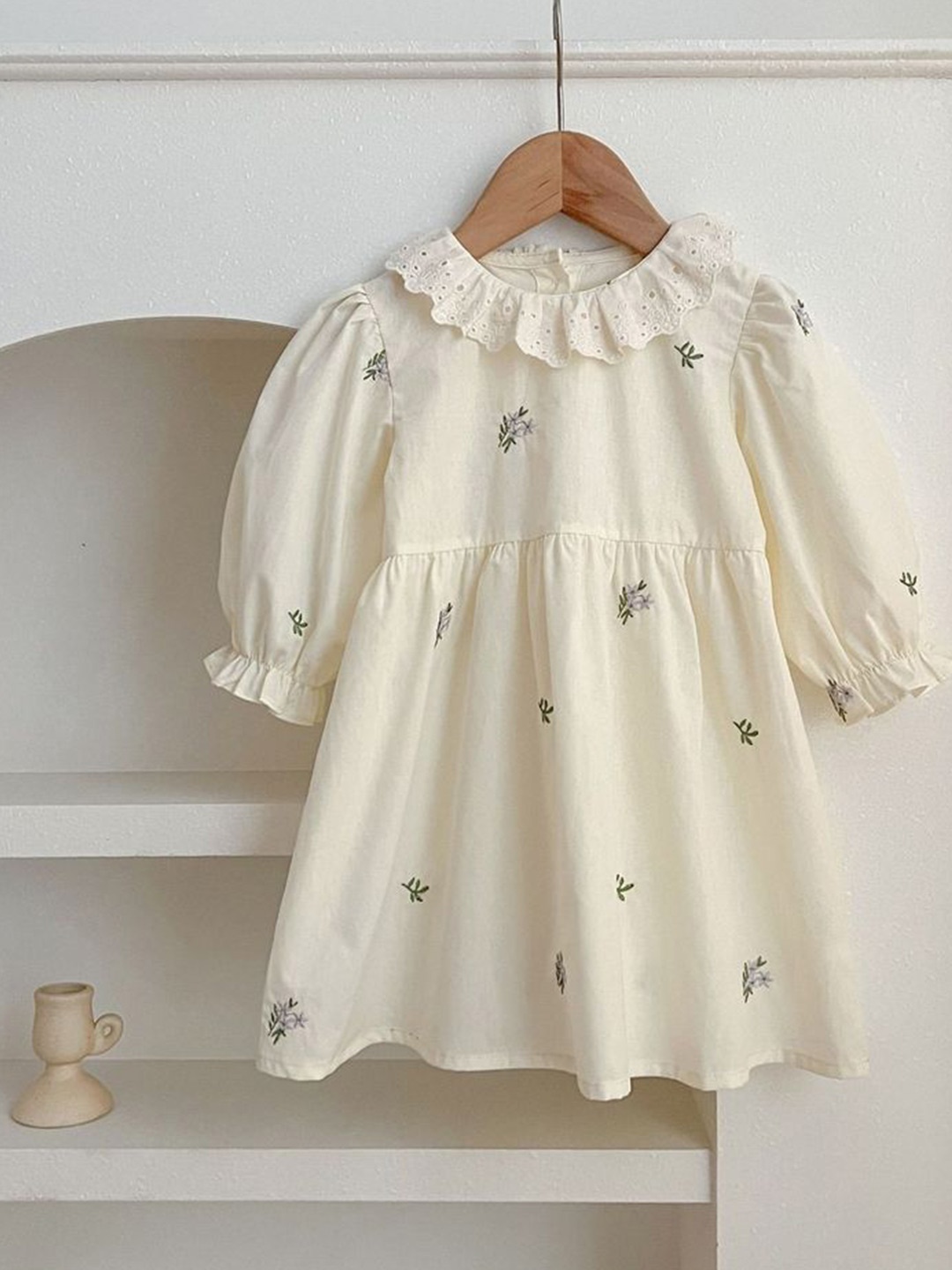 

LULU & SKY Floral Print Puff Sleeve A-Line Dress, Beige