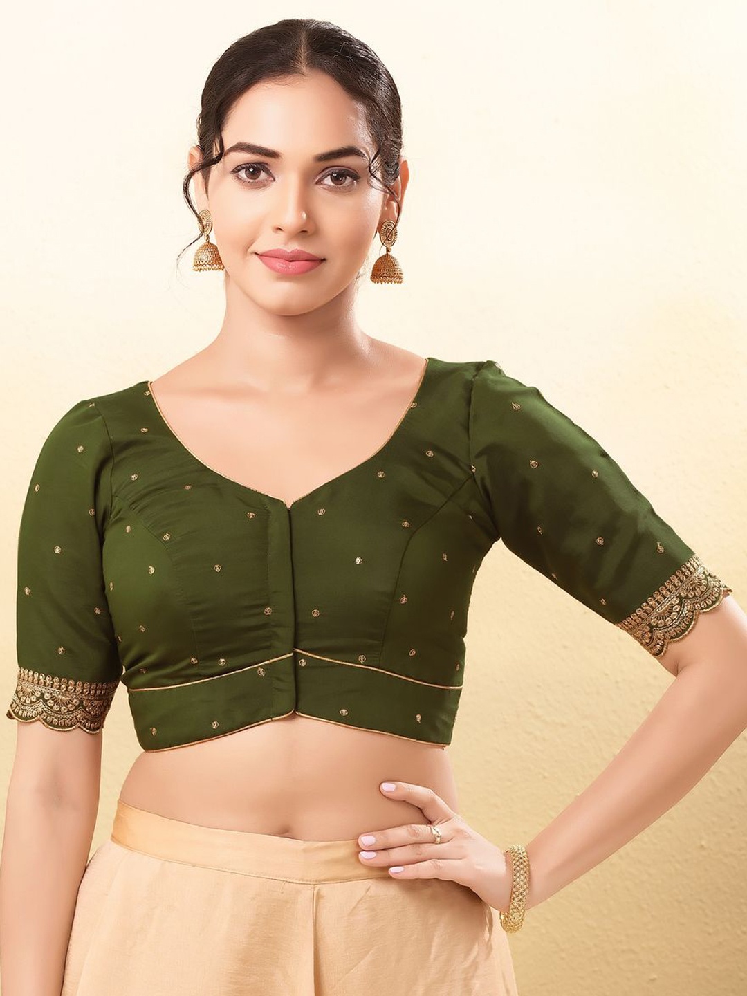 

VAMAS - THE DESIGNER BLOUSES Women Sweetheart Neck Padded Saree Blouse, Green