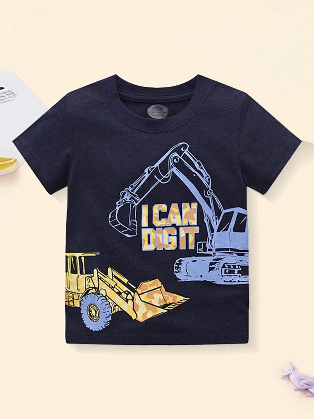 

LULU & SKY Boys Printed Organic Cotton Applique T-shirt, Navy blue