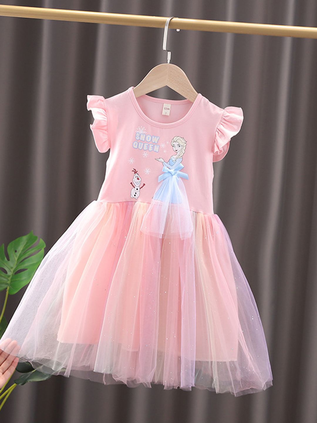 

YK Flutter Sleeve Fit & Flare Dress, Pink