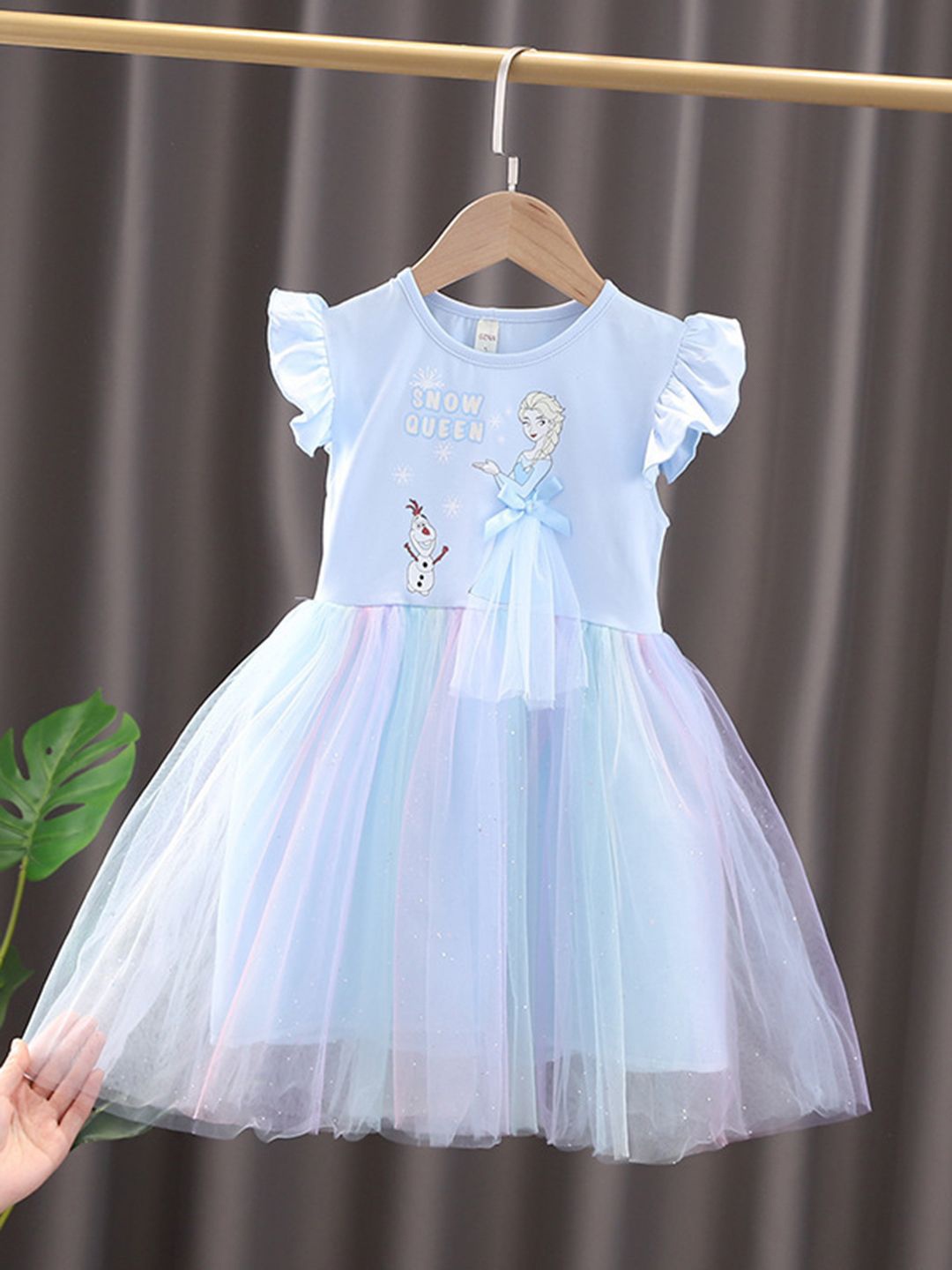 

YK Flutter Sleeve Fit & Flare Dress, Blue