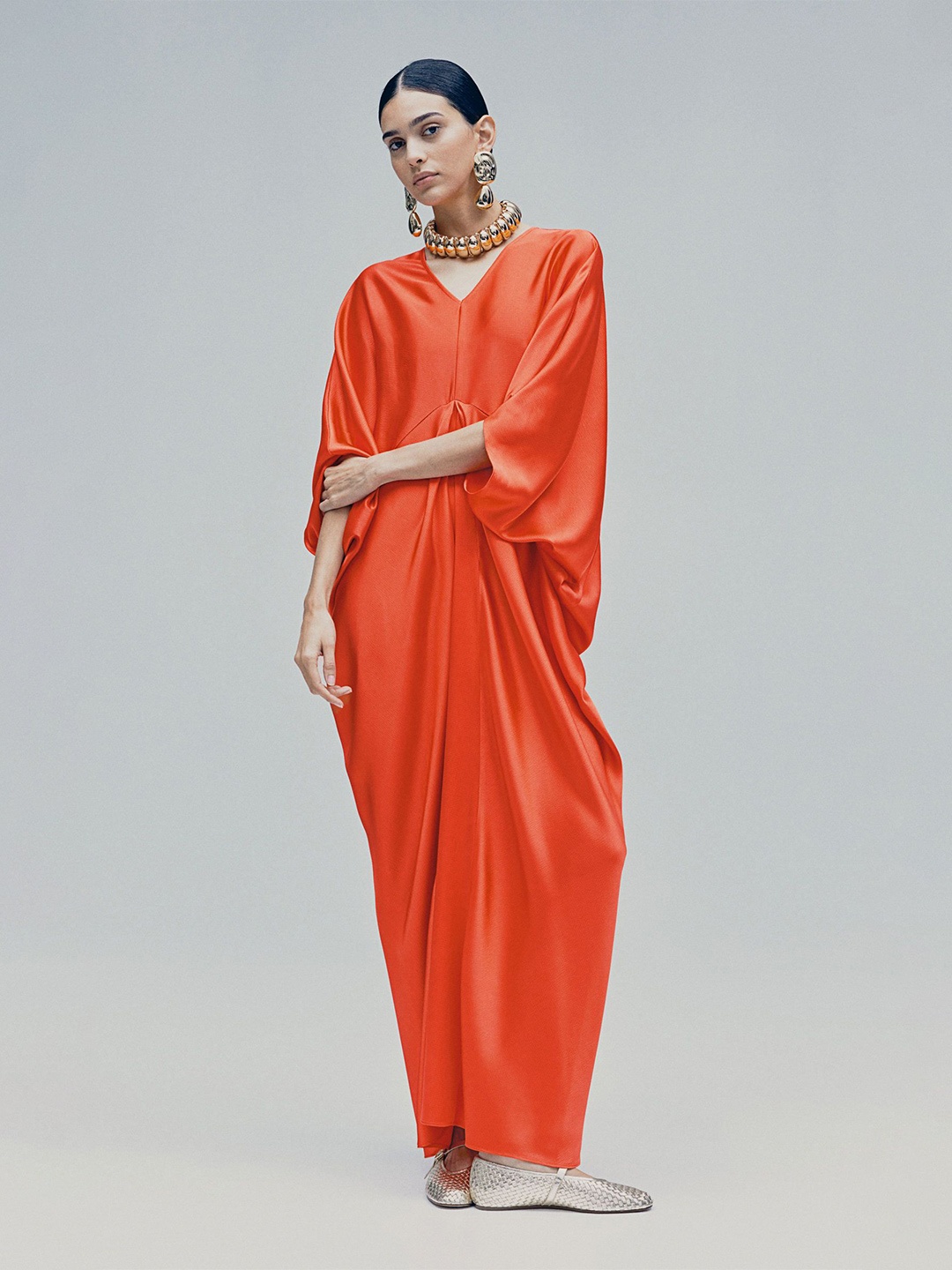 

H&M Satin Kaftan Dress, Red
