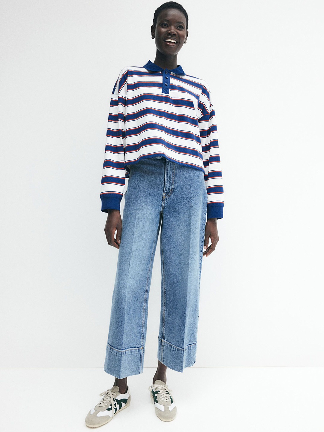 

H&M Wide High Cropped Jeans, Blue