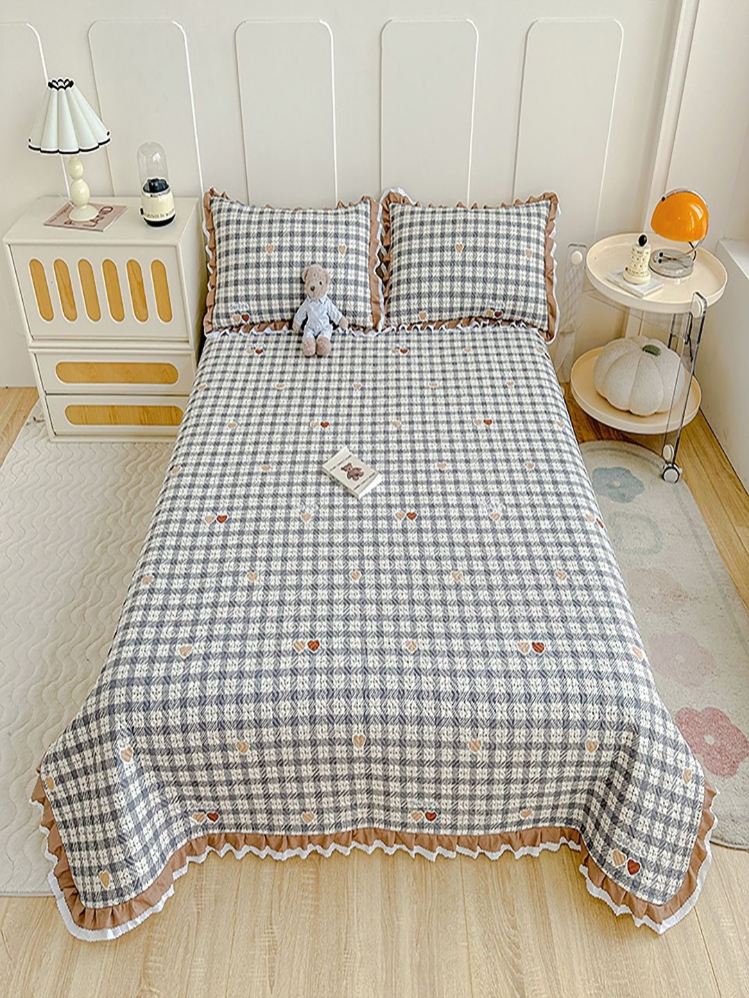 

JC HOME Grey & White Printed Cotton Double Queen Bed & Pillow Cover