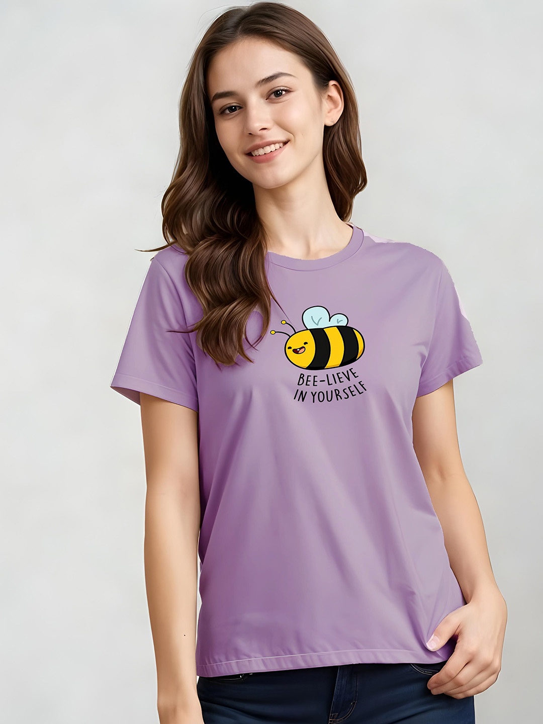 

DressBerry Women Typography Printed Applique T-shirt, Lavender