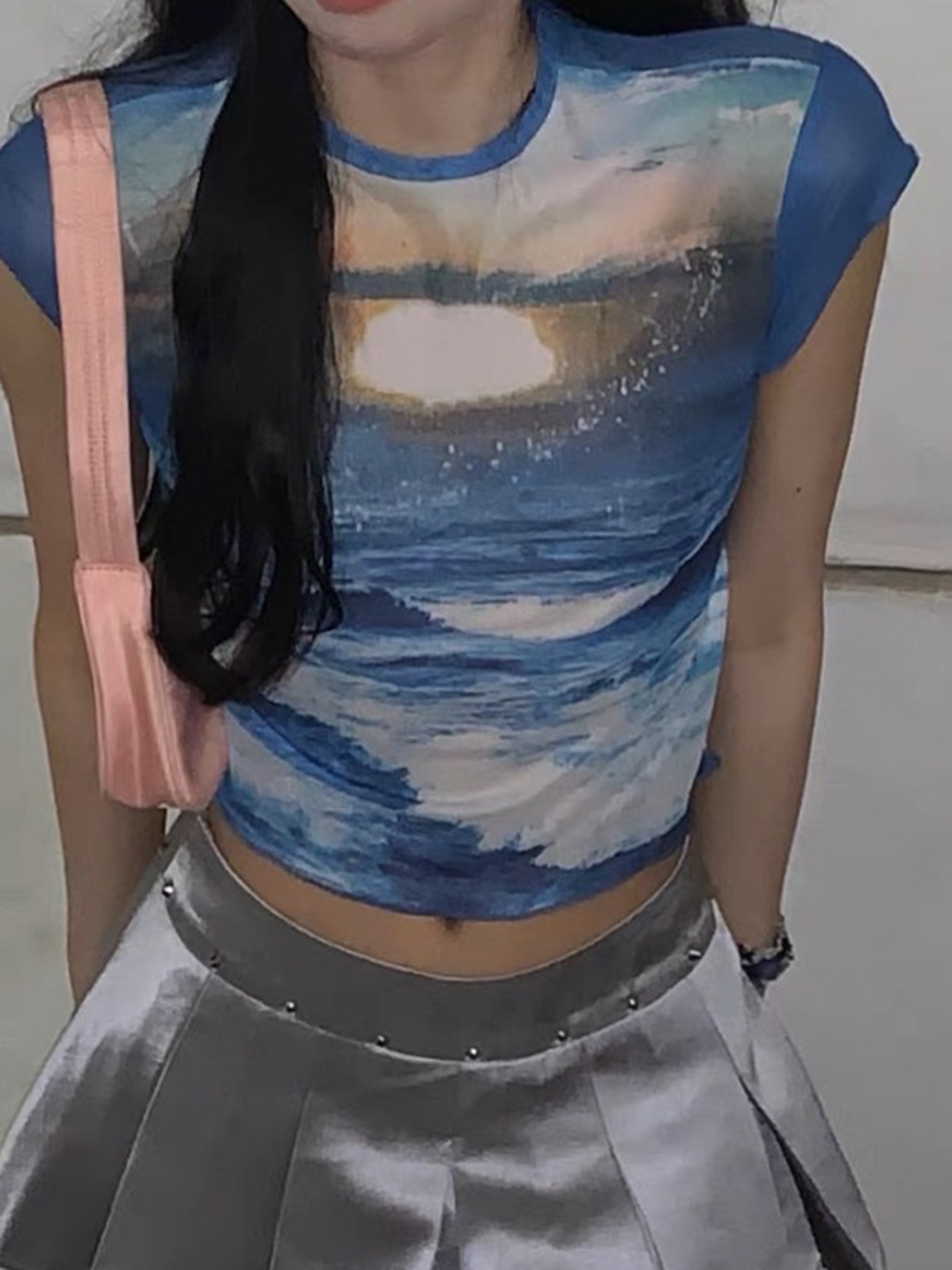 

StyleCast x Revolte Abstract Printed Fitted Crop Top, Blue