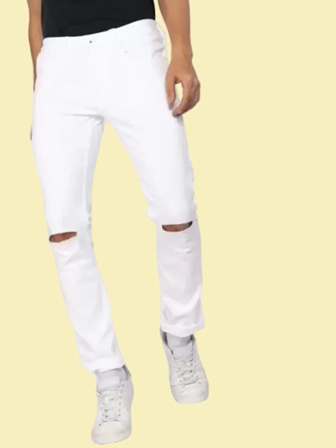 

COMFITS Men Classic Slash Knee Stretchable Jeans, White