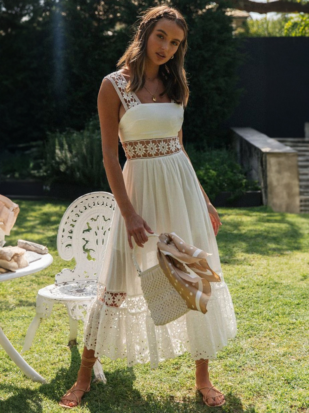 

all about you Embroidered Fit & Flare Midi Dress, Off white