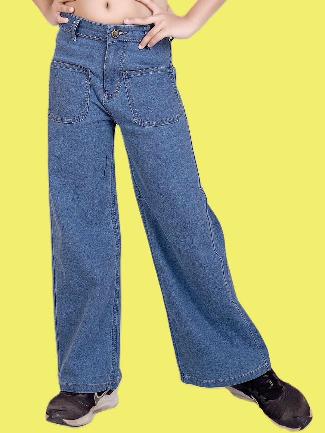 

ADBUCKS Girls Wide Leg High-Rise Low Distress Stretchable Jeans, Blue