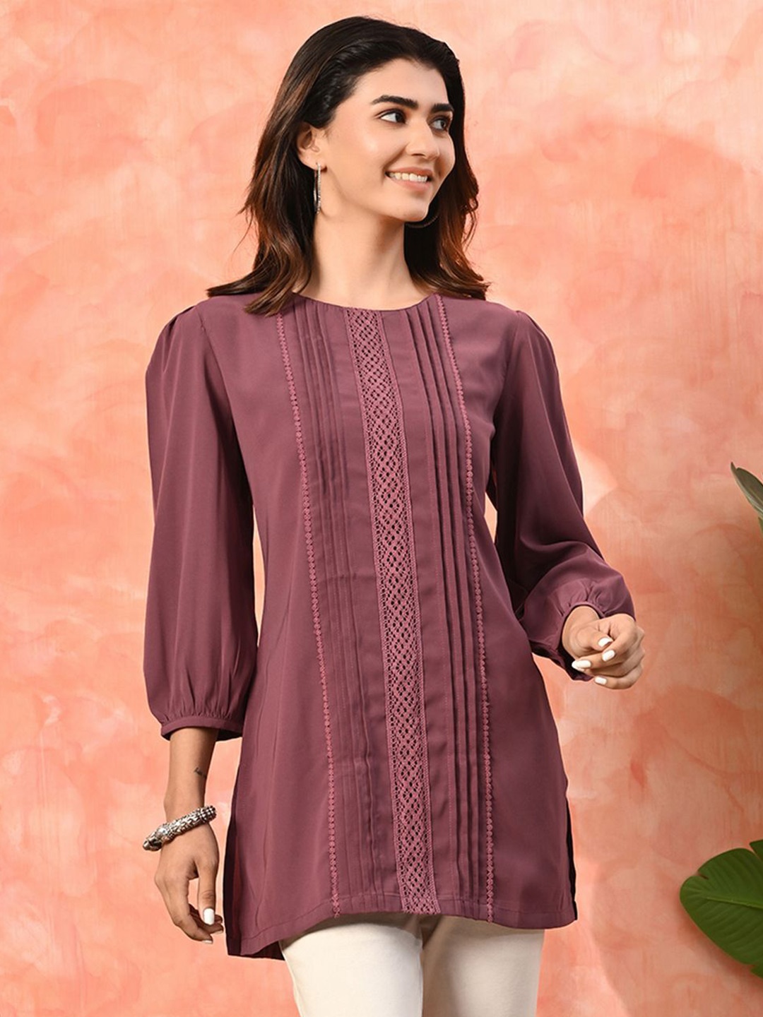 

Sangria Round Neck Tunic, Burgundy